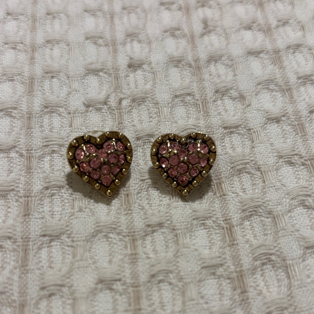 Betsey Johnson Pink Crystal Heart Stud Earrings